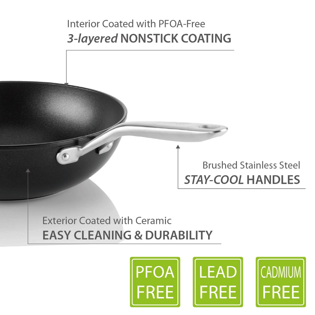 TECHEF Onyx - 12 Inch Nonstick Wok/Stir-Fry Pan with Cover