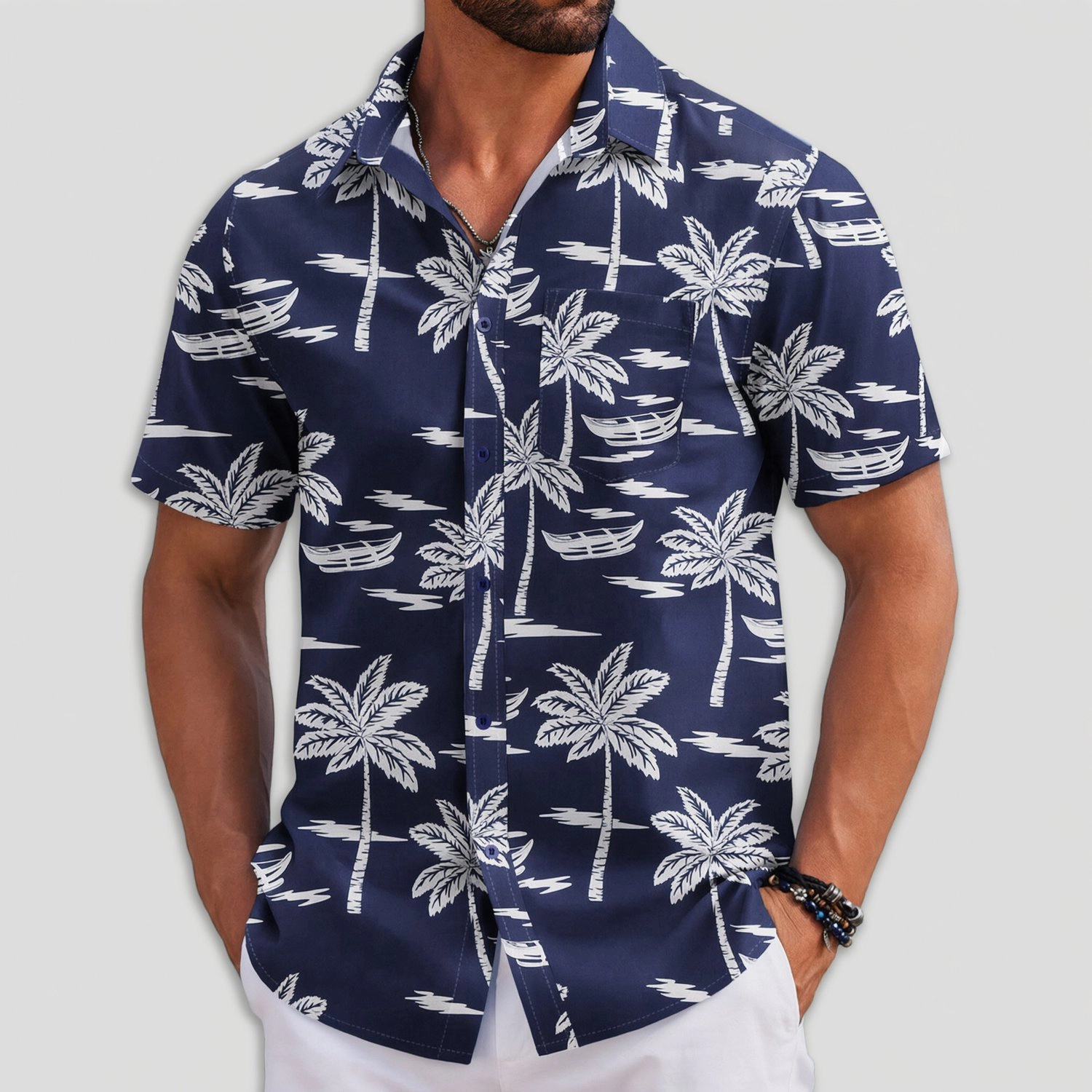 COOFANDY Mens Short Sleeve Button Down Shirts  Leaf Print Lapel Collar Tops