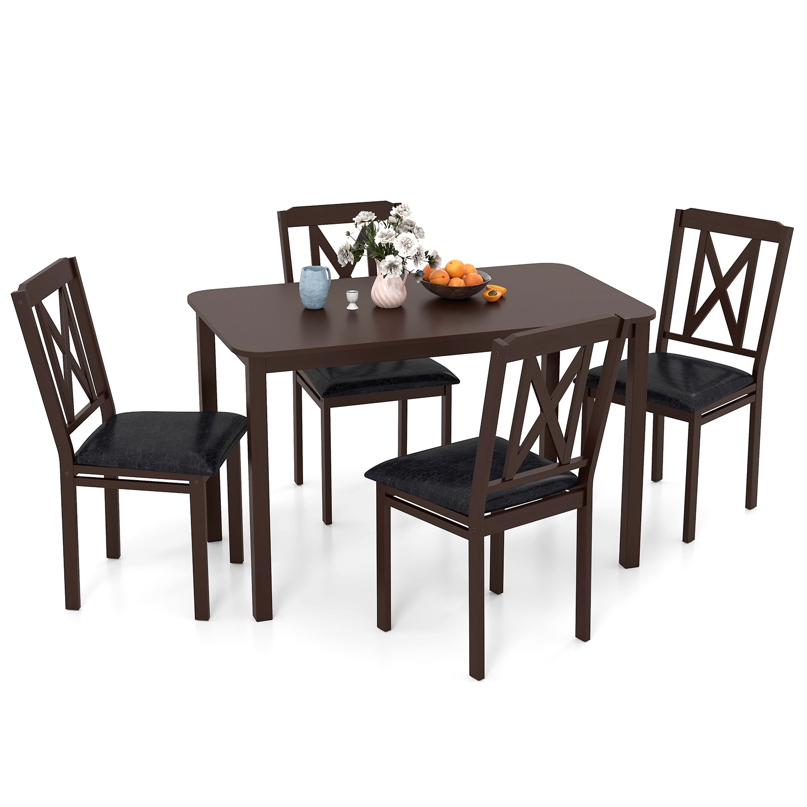 LJG 5-Piece Dining Table Set with Wide Tabletop and Rubber Wood Legs