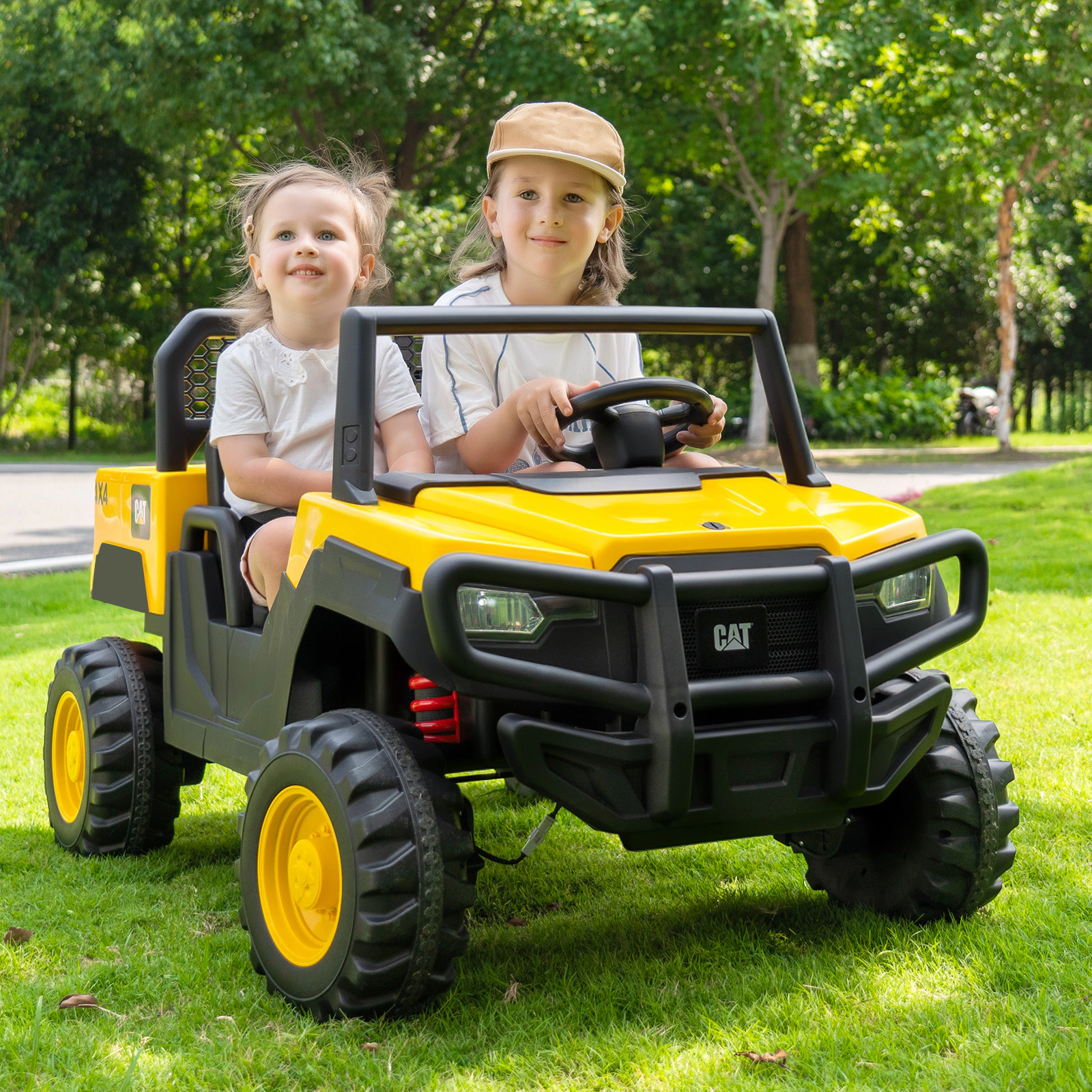Costway 24V Ride On Dump Truck with Remote Control, Dump Bed, Shovel, Music, Soft Start