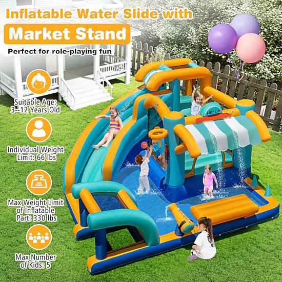 Hivvago Inflatable Water Slide Bounce House Kids Jump Castle With 735W Blower