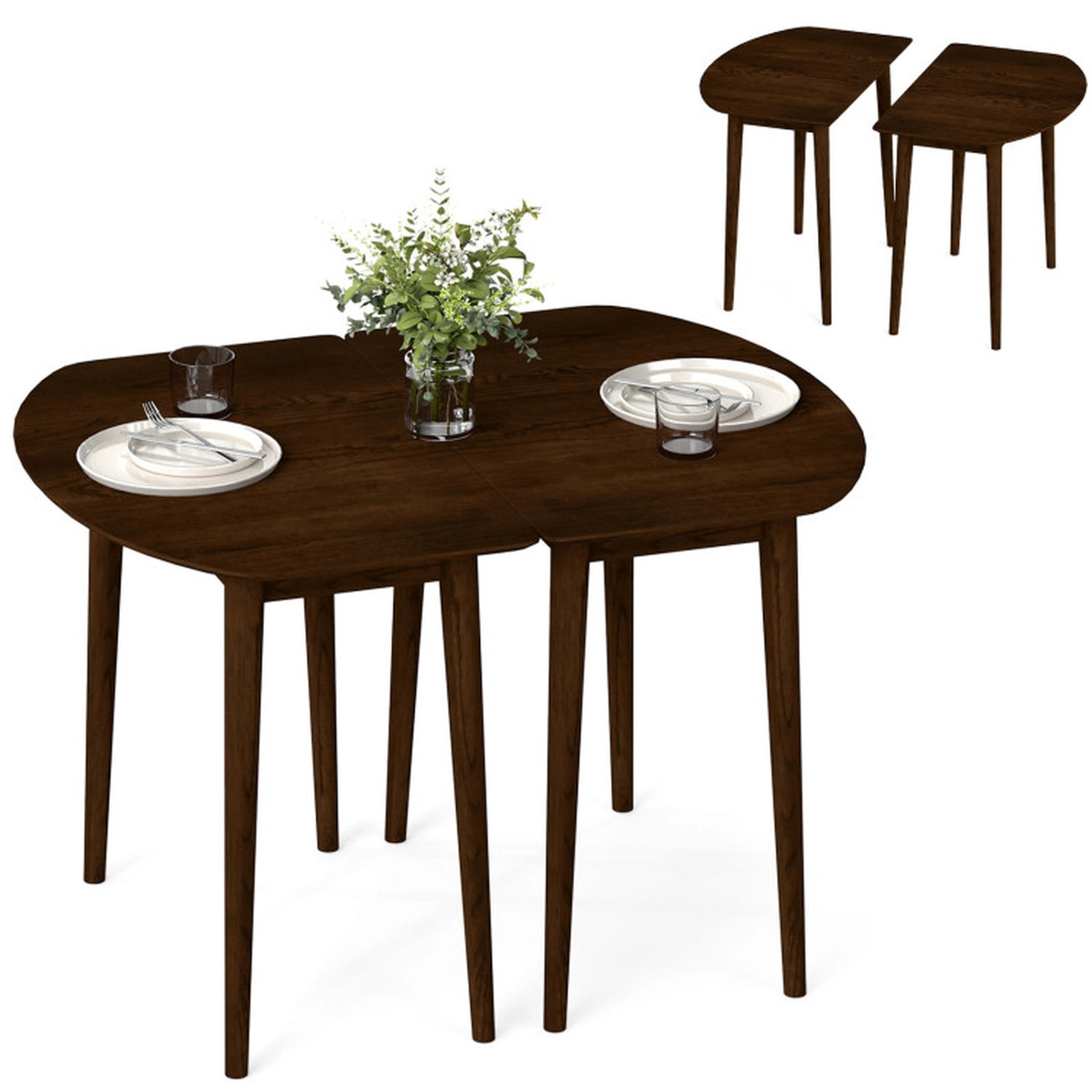 SUGIFT 45 in Walnut Oval Extendable Dining Table for 4 to 6 People