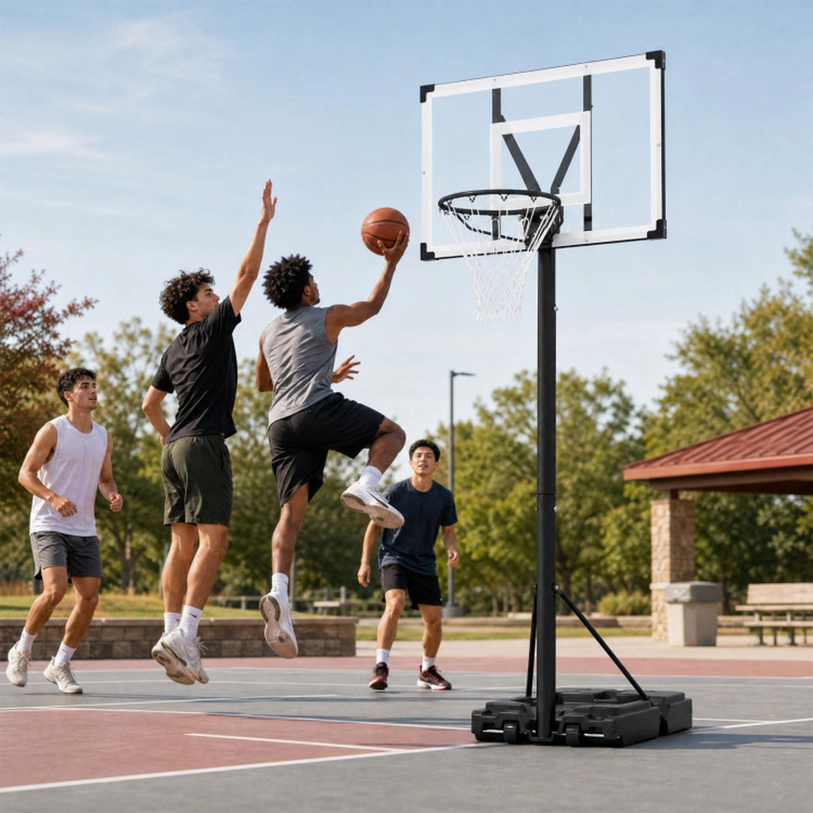 SUGIFT Black Portable Basketball Hoop with Shatterproof PC Backboard and Fillable Base 4.43-ft to 10-ft H 18-in Rim
