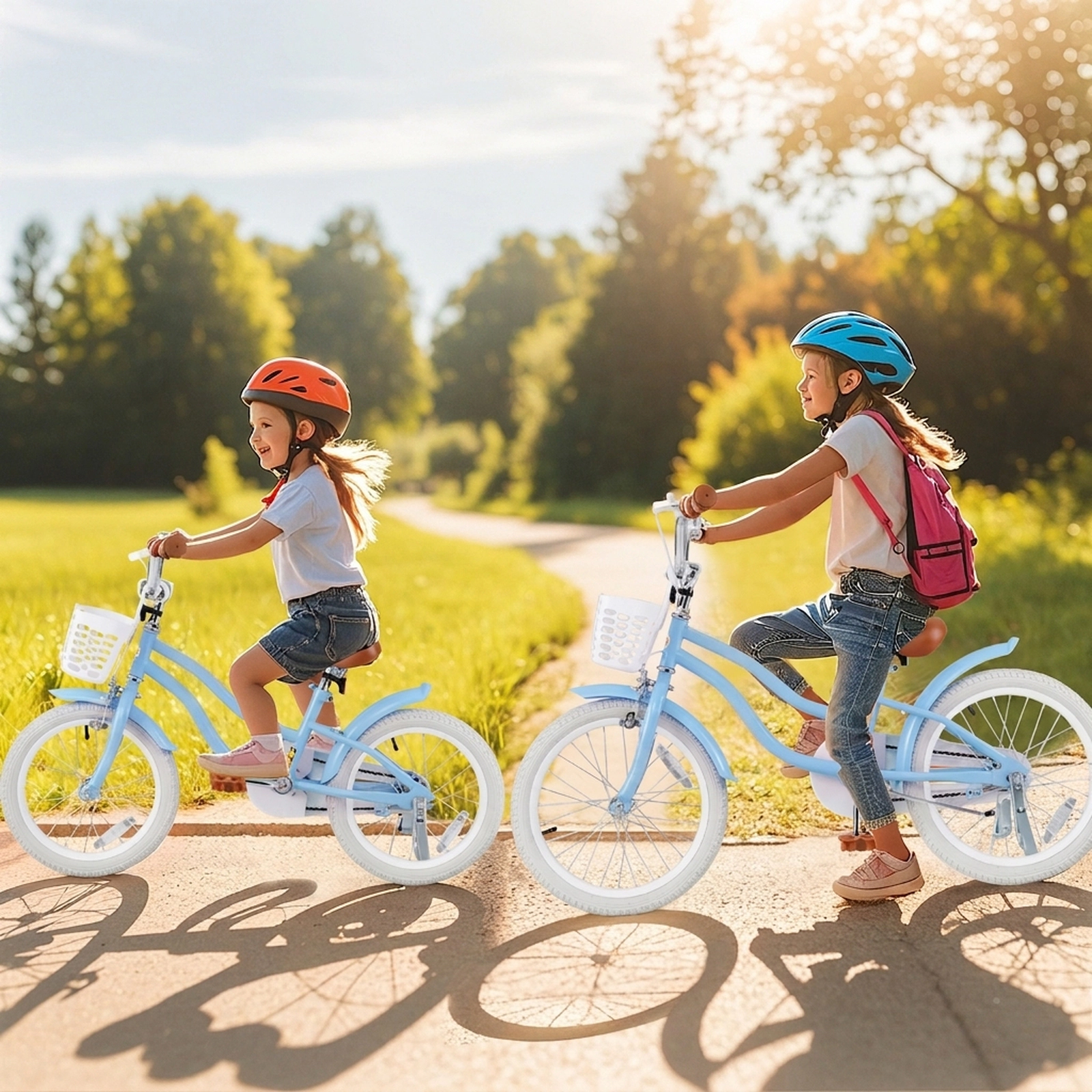 18-in Kids Bike Kickstand Removable Basket Adjustable 24-in to 28-in Saddle Training Wheels Ages 4-8 Light Blue