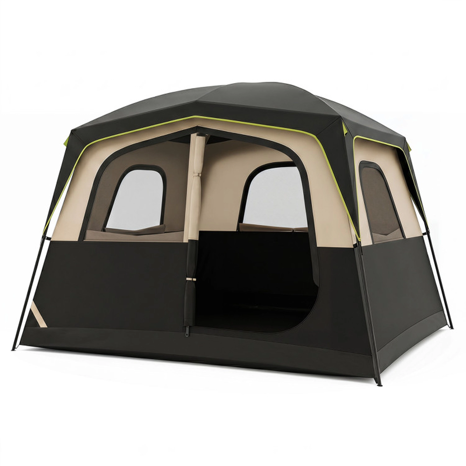 SUGIFT 6-Person Black Cabin Camping Tent with Top Rainfly and 3 Mesh Windows 10-ft W 9-ft D 7-ft H