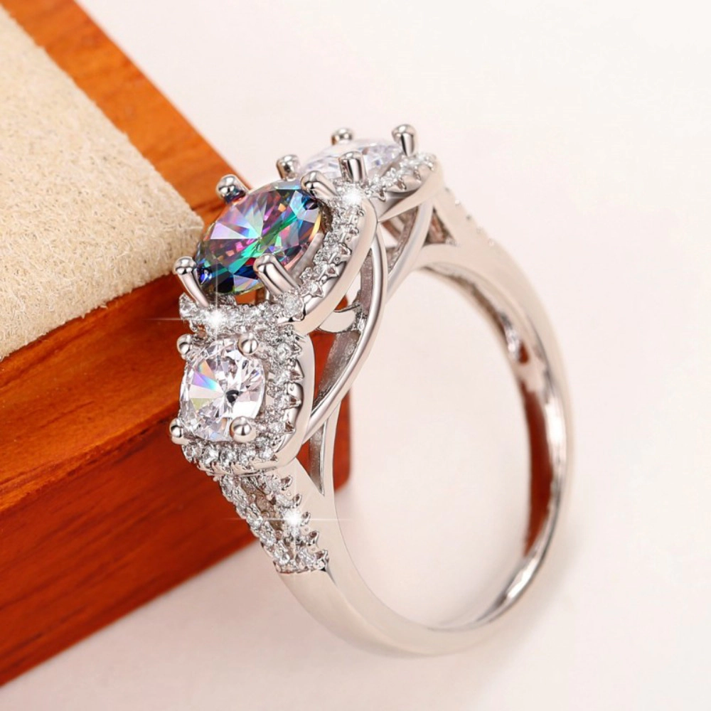 Round Rainbow Cubic Zirconia Statement Cocktail Rings for Women