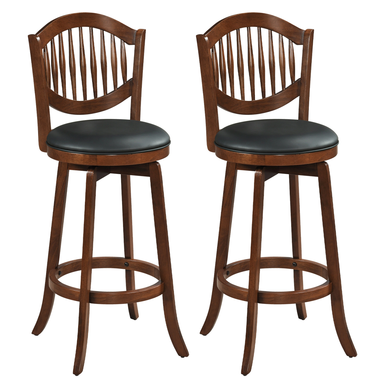 LJG Swivel Bar Stools Set of 2 with Backrest and Wood Frame