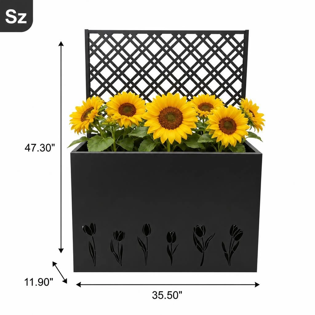 WOW PIONEER Tall Rectangular Iron Planter Large Plant Pot for Flowers Herbs Shrubs Small Trees Outdoor