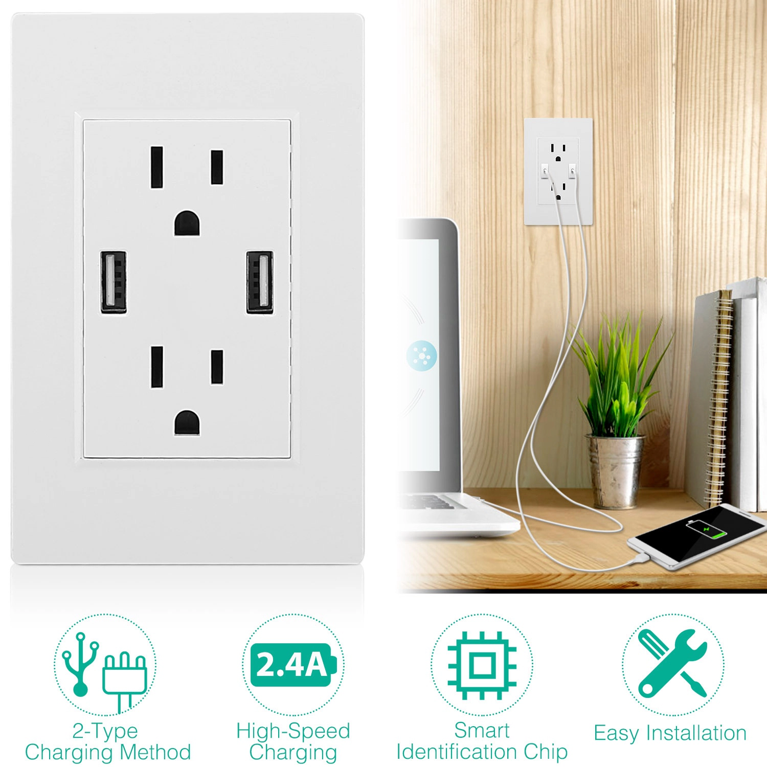 GBruno Dual USB Wall Outlet Charger