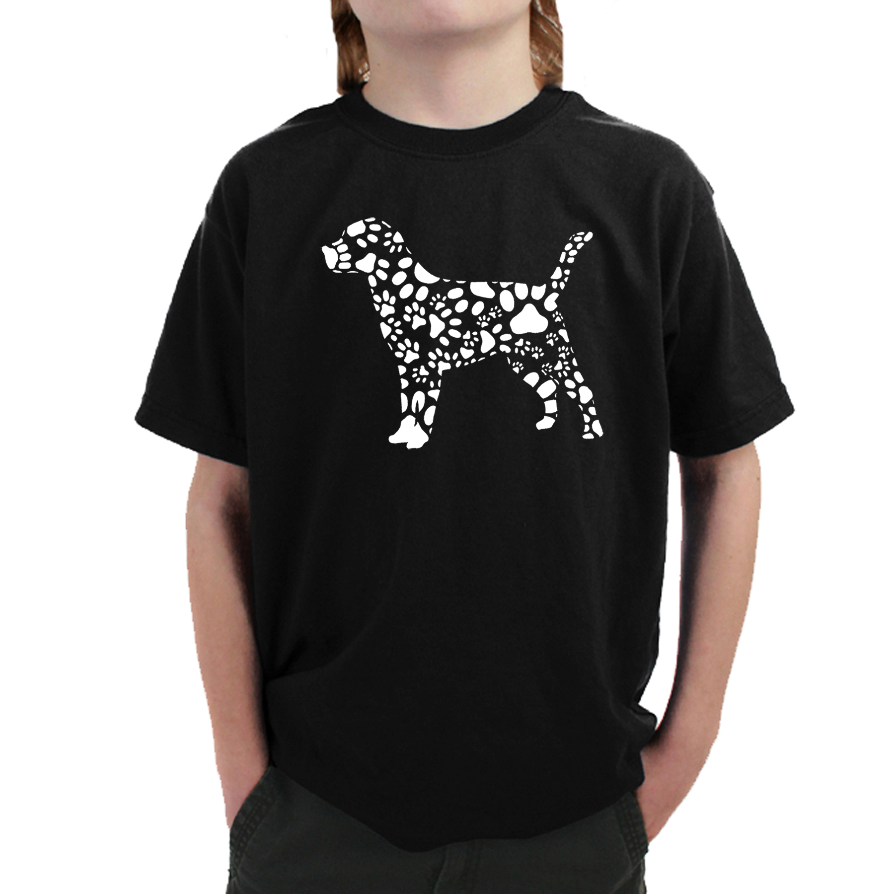 LA Pop Art Boy's Word T-Shirt - Dog Paw Prints