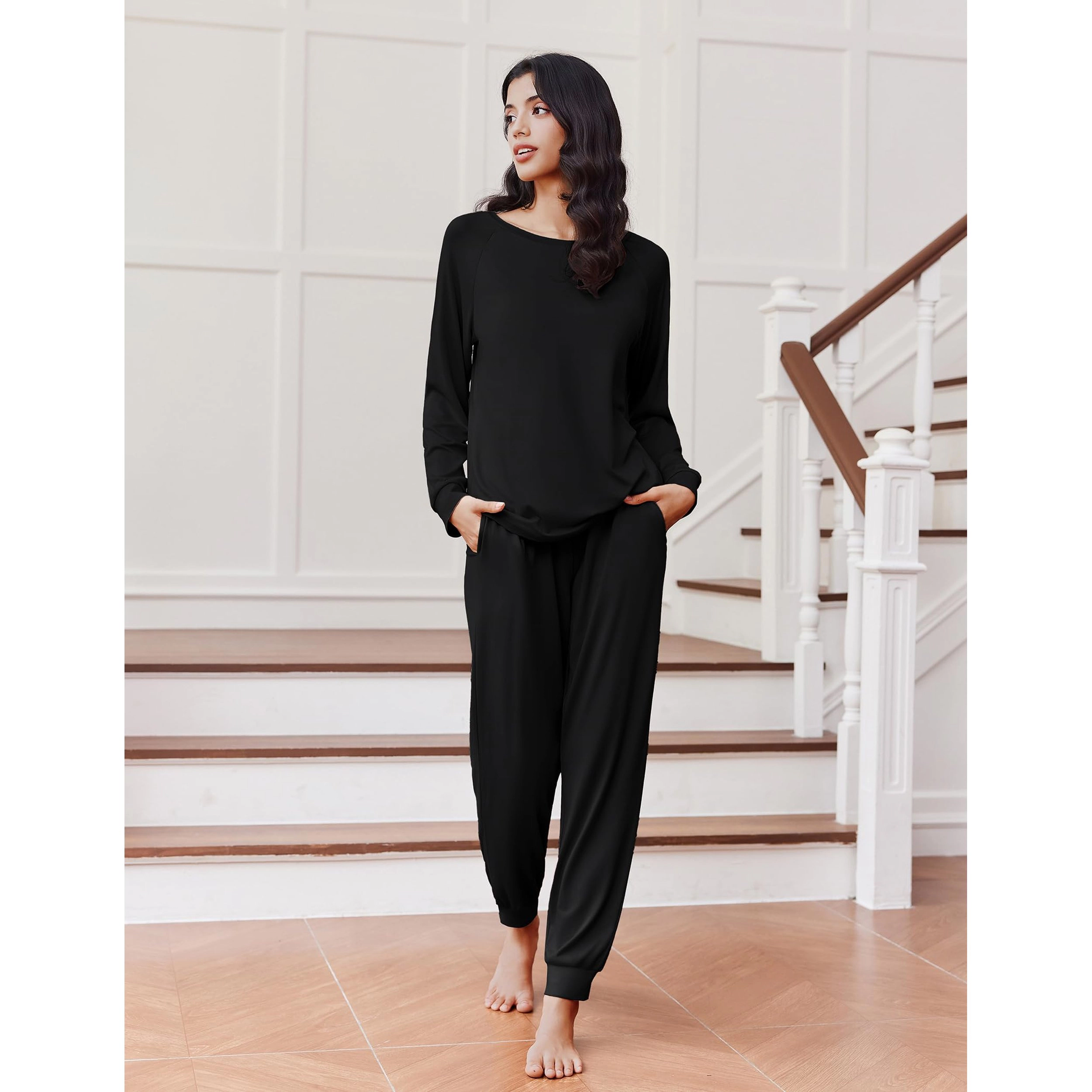 Ekouaer Comfy Pajamas Set Housewear Suit Sleepwear Soft Loungewear Winter