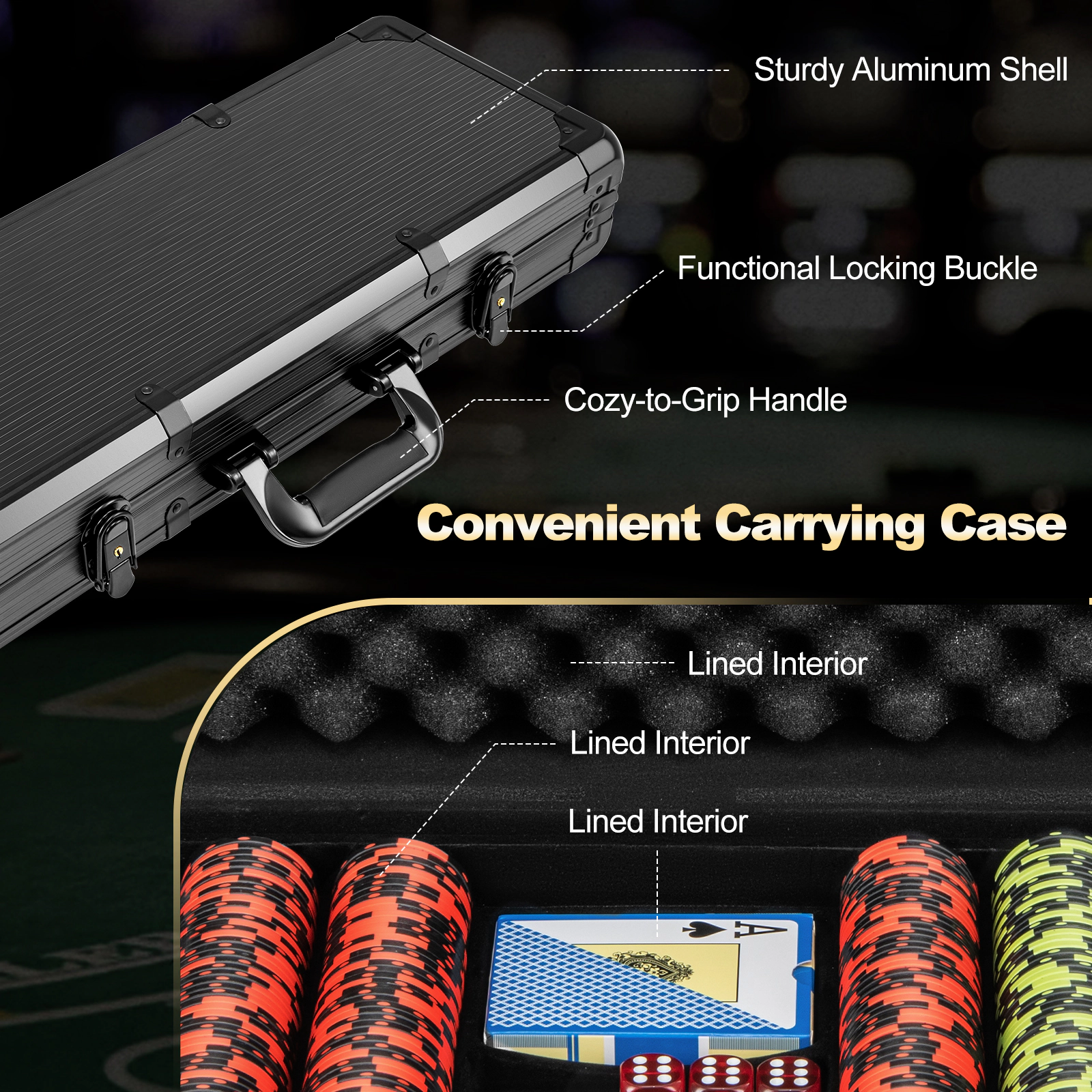 SUGIFT 14 Gram Texas Holdem Poker Chip Set with Black Aluminum Carrying Case and Standard Clay Composite Chips
