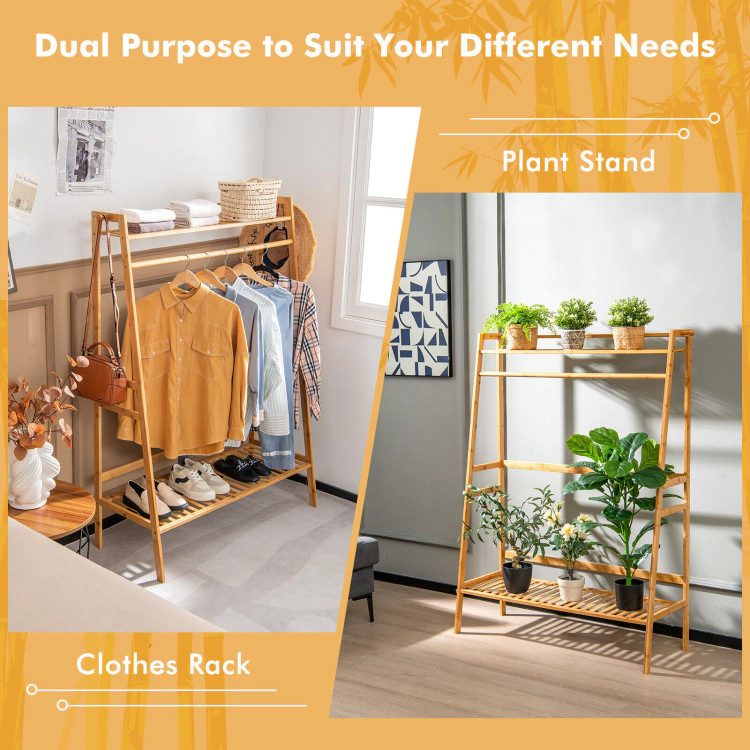 Hivvago Bamboo Clothing Rack With Storage Shelves