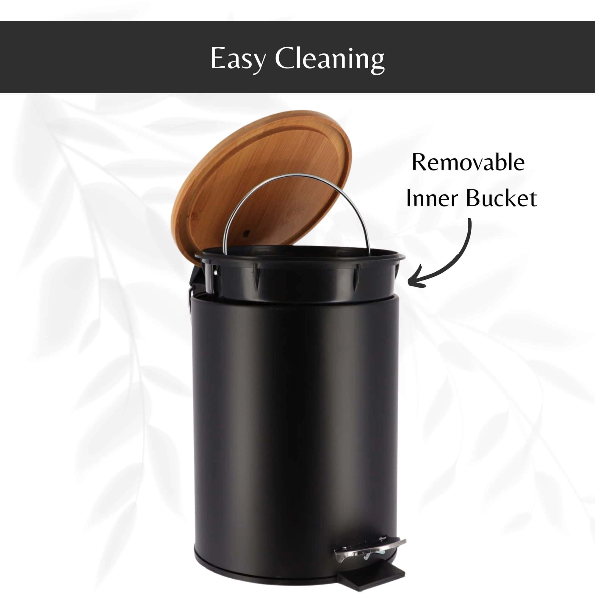Evideco Willis 2.5L Step Trash Can - Powder-Coated Steel with Bamboo Soft-Close Lid