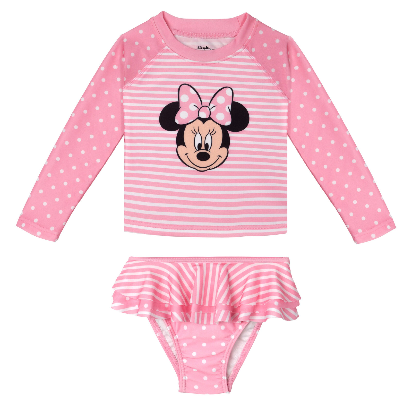 Disney Minnie Mouse Girls' Swimwear 2-Piece Rash Guard and Bikini Set