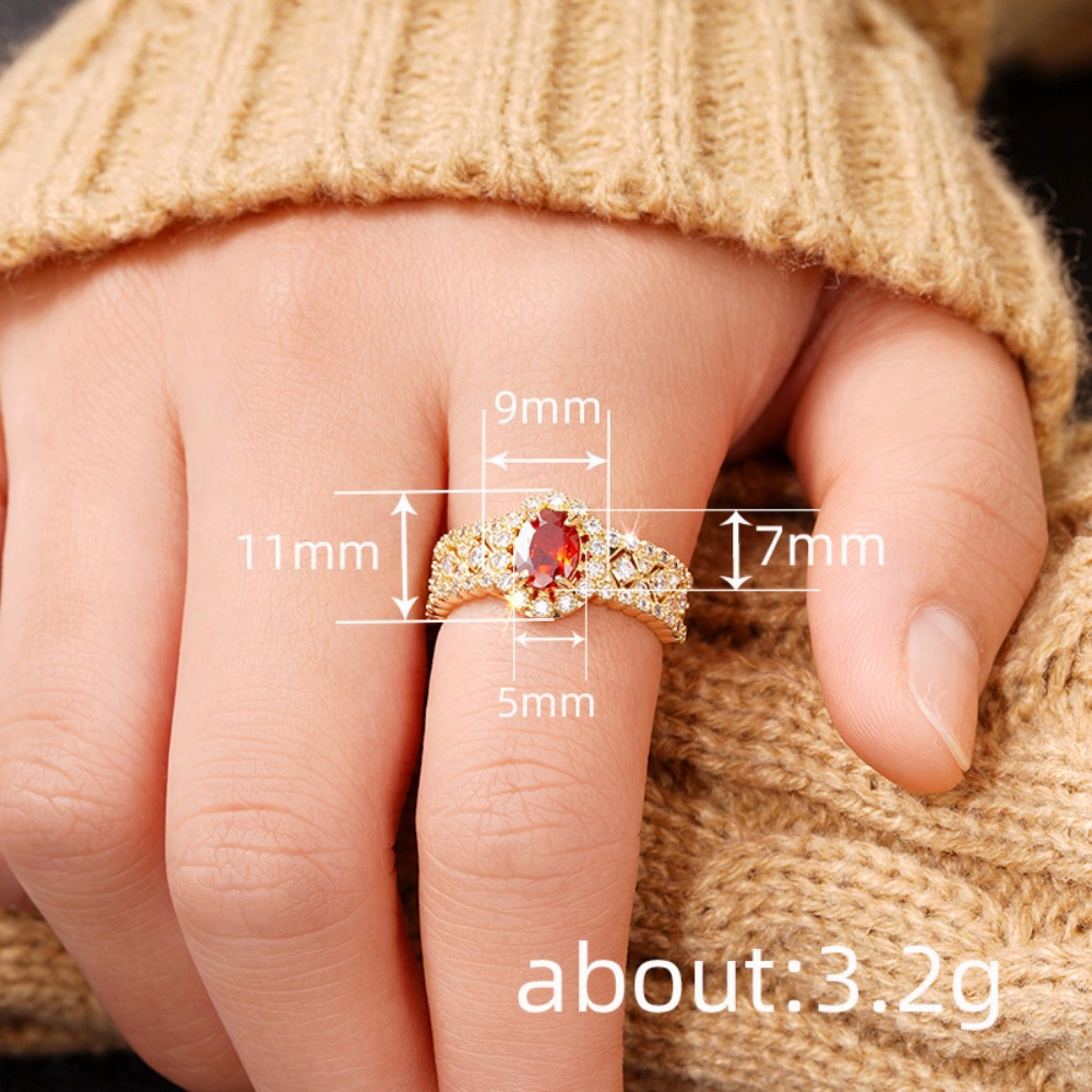 Women Chic Oval Red Zirconia Inlay Ring