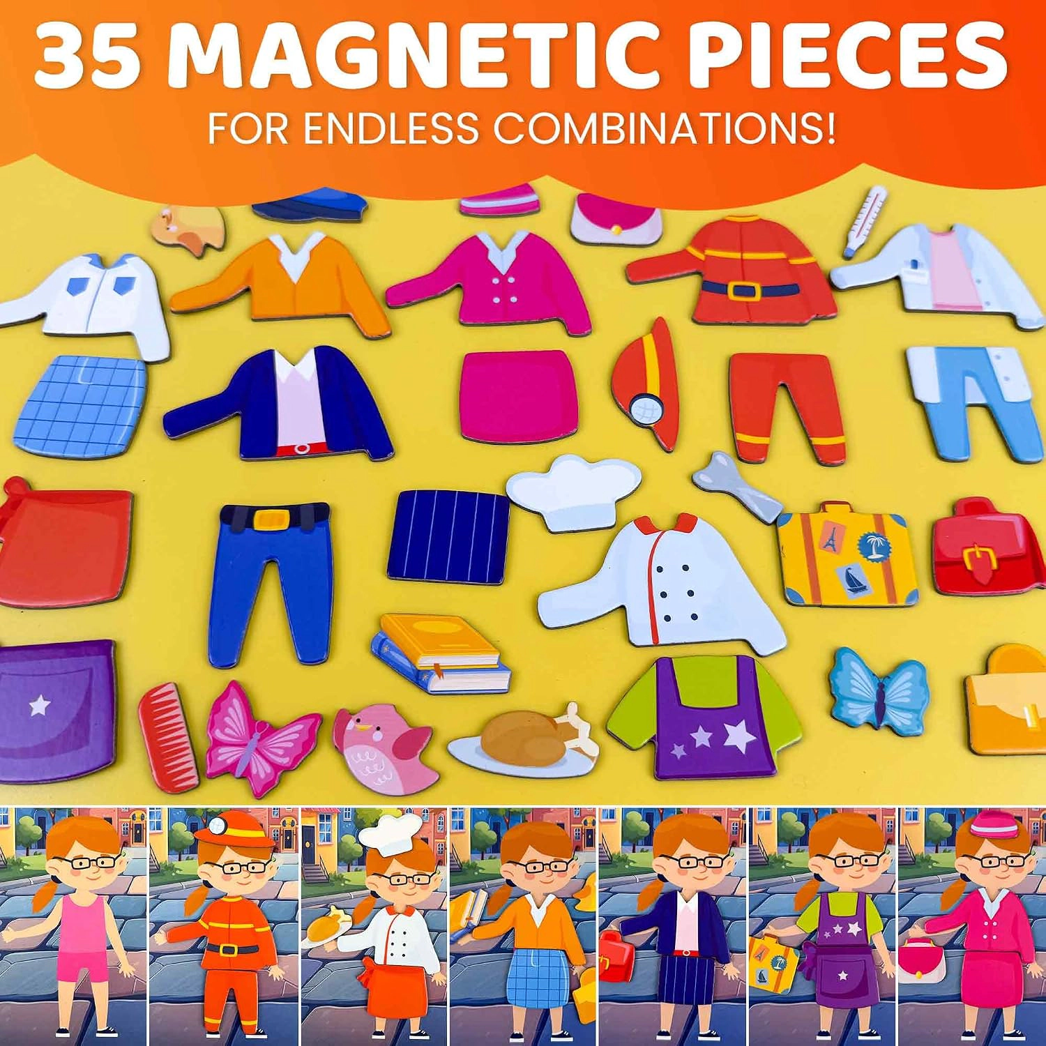 QUOKKA Magnetic Dress-Up Dolls, Creative Pretend Play Set with Mix & Match Outfits for Kids Ages 3-5