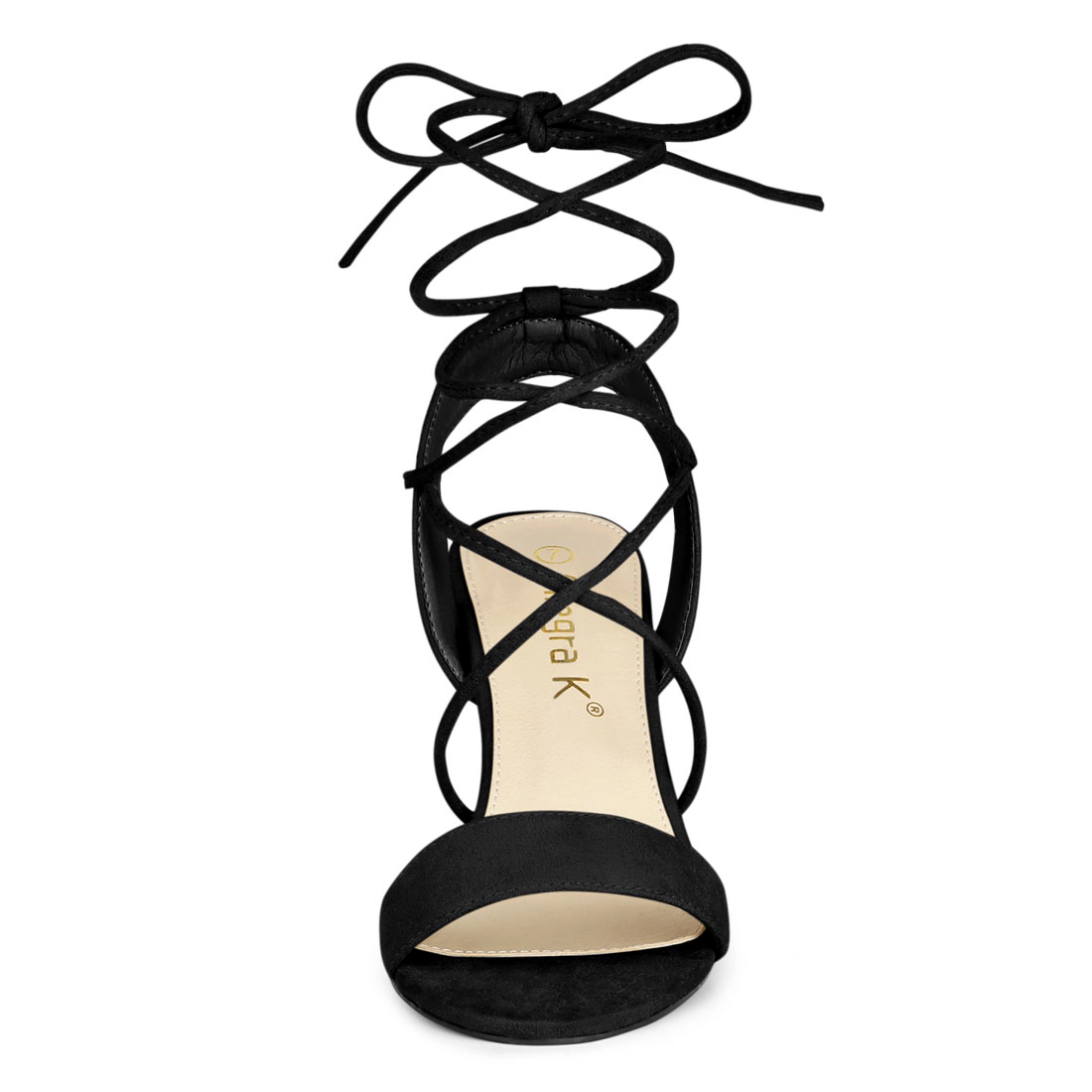 BLISSFUL STEP Women Faux Suede Lace Up Block High Heels Slingback Sandals