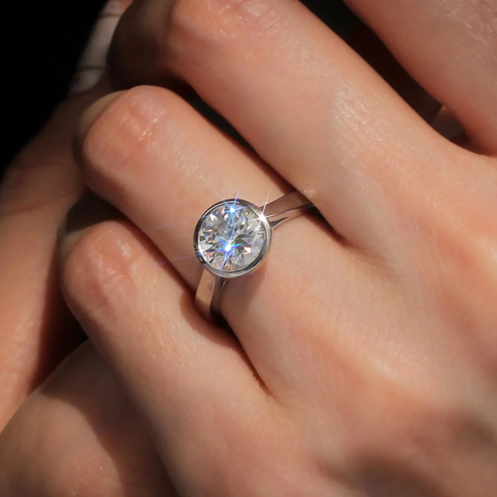 Wardrobe Whimsy Round Bezel Set Cubic Zirconia Solitaire Ring Minimalist Promise Ring for Women