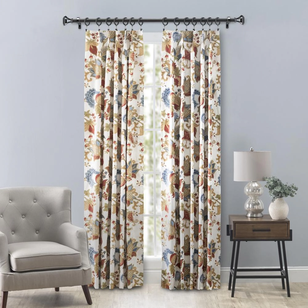 Ellis Cambridge Lined Jacquard Pinch Pleat Jacobean Floral Print Multicolor Drapery 2-Piece Curtain Panels, 48W x 63L