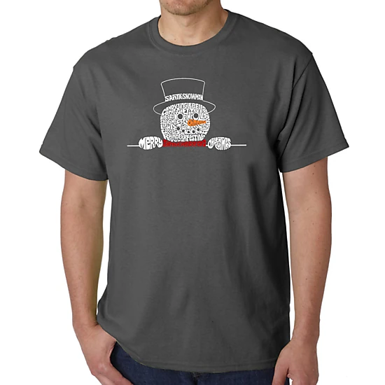 LA Pop Art Men's Word Art T-Shirt - Peeking Snowman