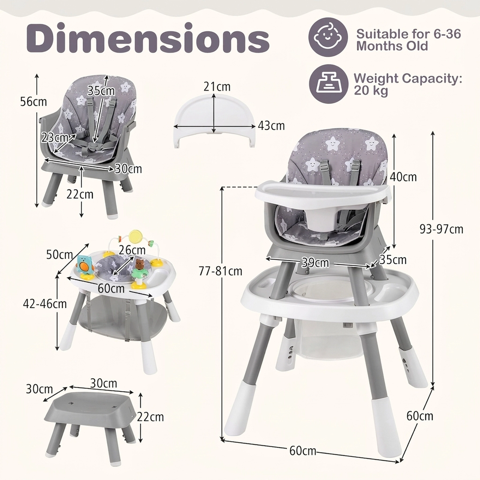 16-in-1 Baby High Chair and Activity Center 360-Degree Rotating Seat Booster Double-Sided Tabletop 6 to 36 Months