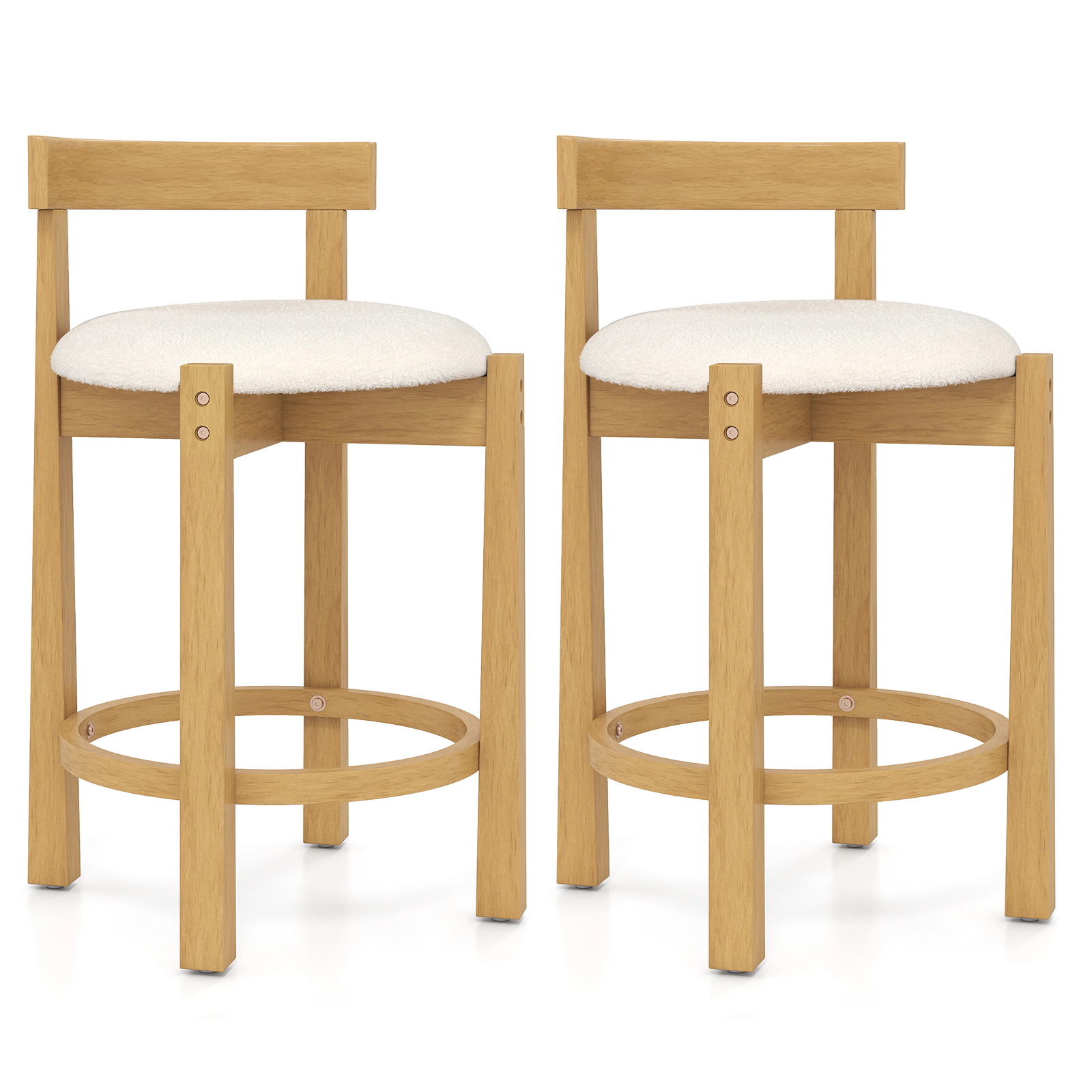 SUGIFT Teddy Velvet Round Seat and Rubber Wood Frame Natural 24 in Counter Stools