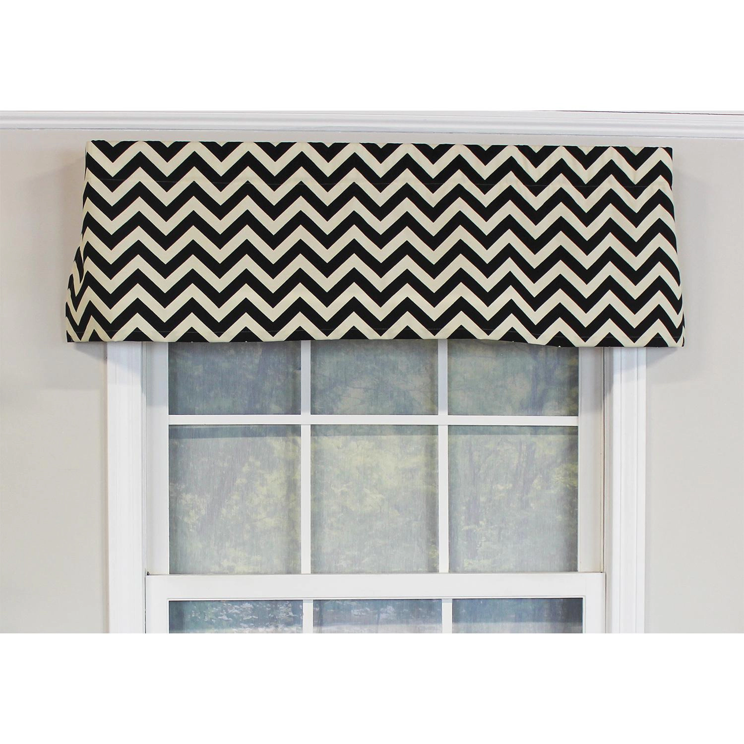 RLF Home Zig-Zag Tailored 100% Cotton with Fully Lined 3" Rod Pocket Valnance for Windows 50" x 14" Onyx