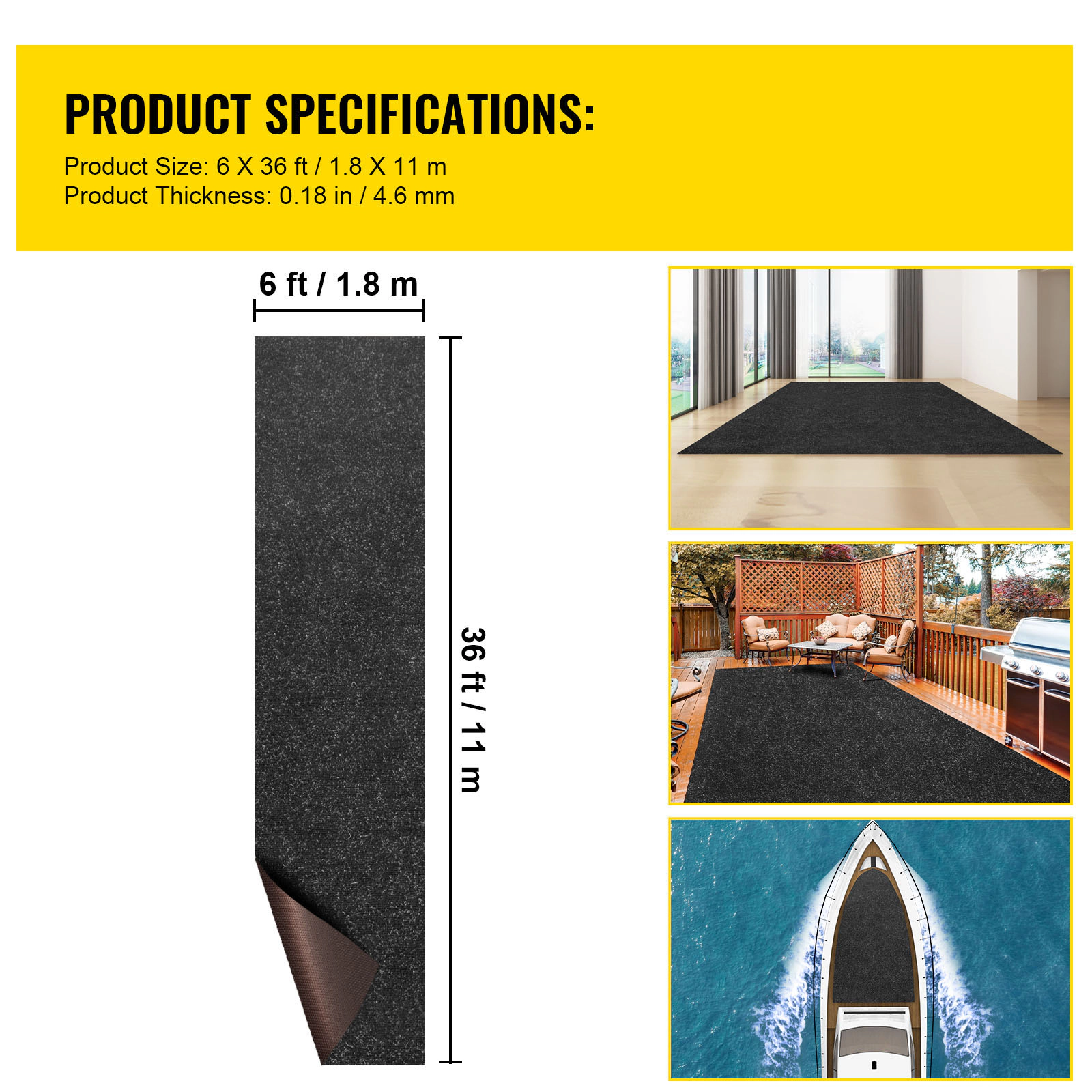 HONGGE Marine Carpet Boat Carpeting Marine Grade Boat Carpet Indoor/Outdoor Marine Carpeting with Water-proof TPR