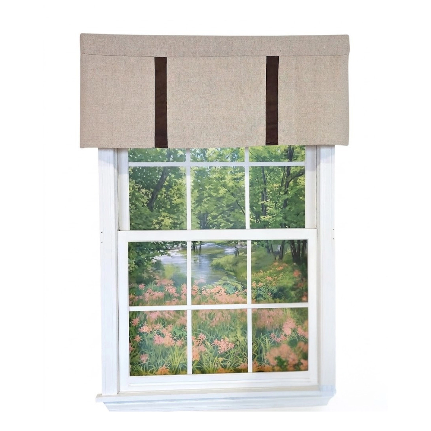 RLF Home Denton Flat Line Window Valance 100% Cotton Rod Pocket 50" x 17" Beige