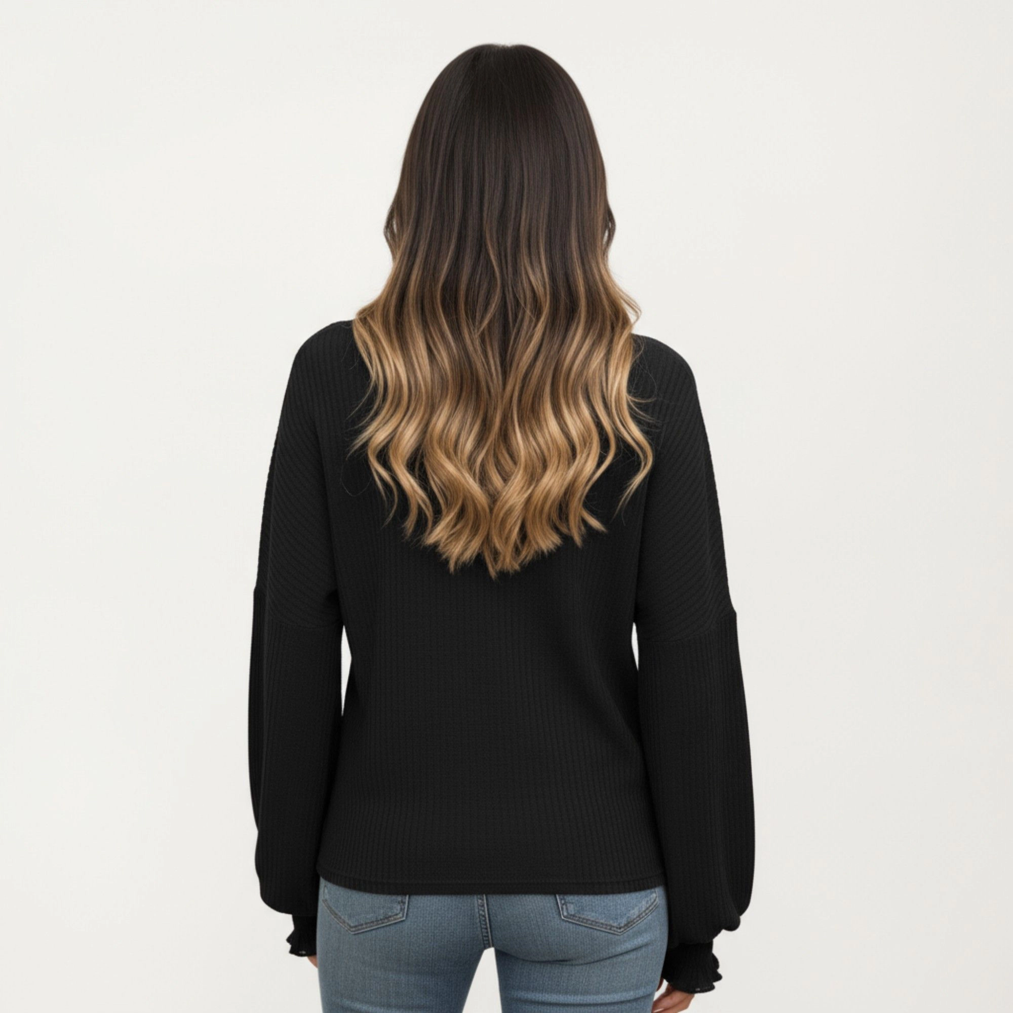 Anna-Kaci Women's Ribbed Ruffle Cuff Long Sleeve Knit Top