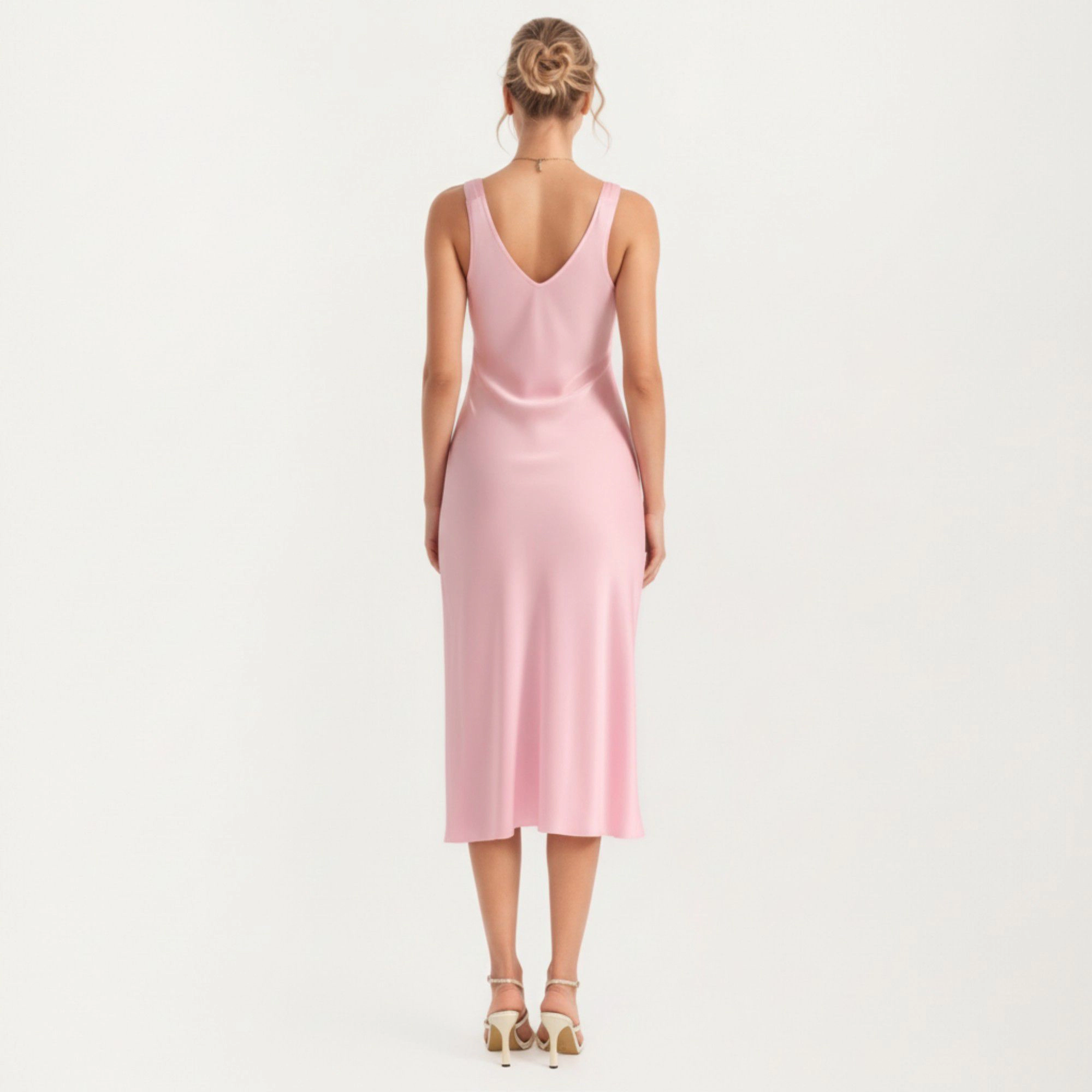 Anna-Kaci Women's Satin Midi Slip Dress with Wide Shoulder Straps and Smooth Sculpted Silhouette