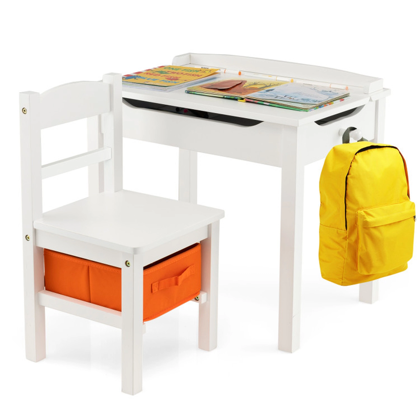 SUGIFT White Pine Wood Kids’ Activity Desk and Chair Set with Flip-Top Storage