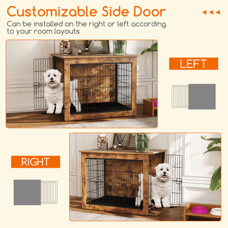 SUGIFT Dog Crate Furniture Rustic Brown with Cushion Double Doors and 176 lb Tabletop