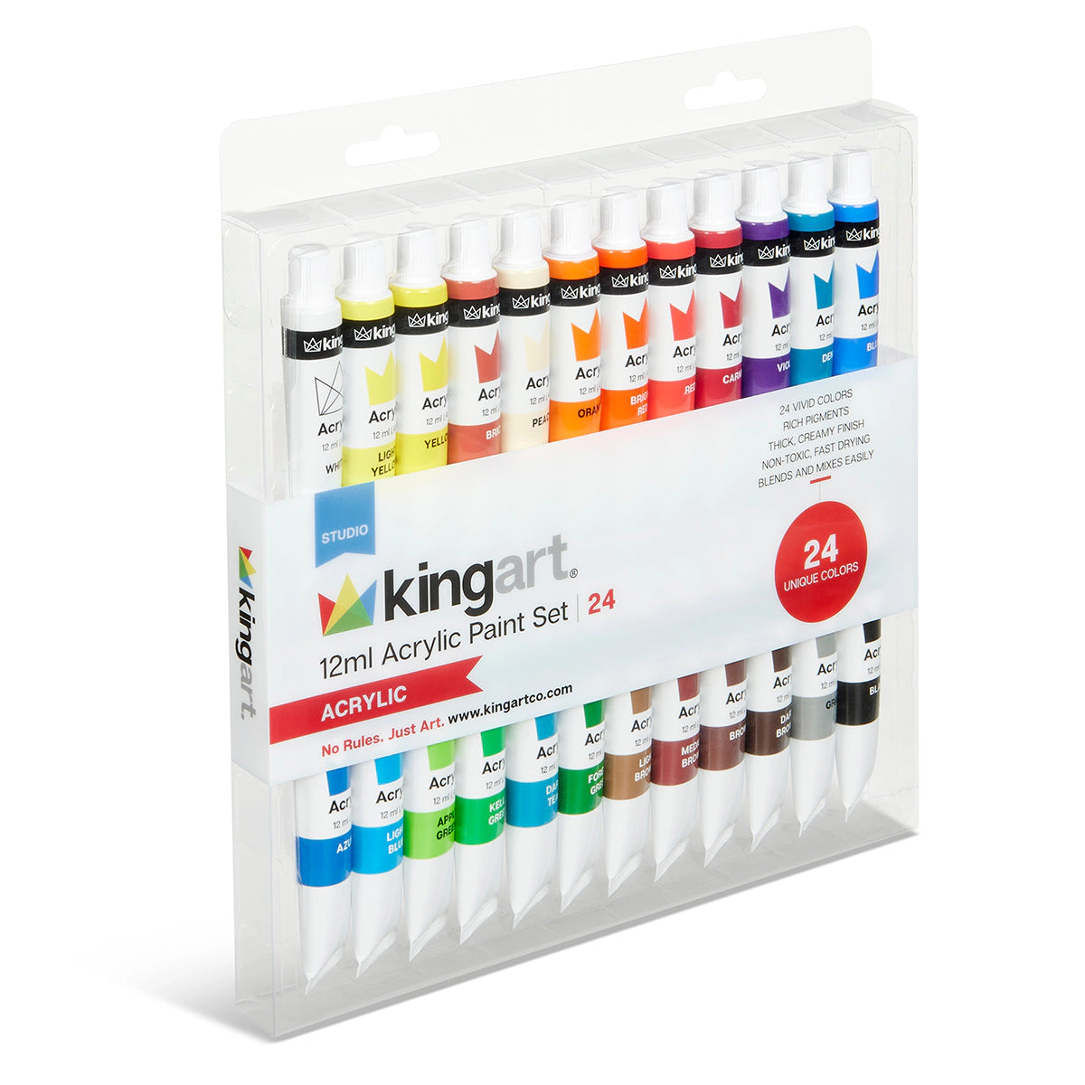 KINGART Studio Acrylic Paint Set, 24 Colors, 12ml Tubes