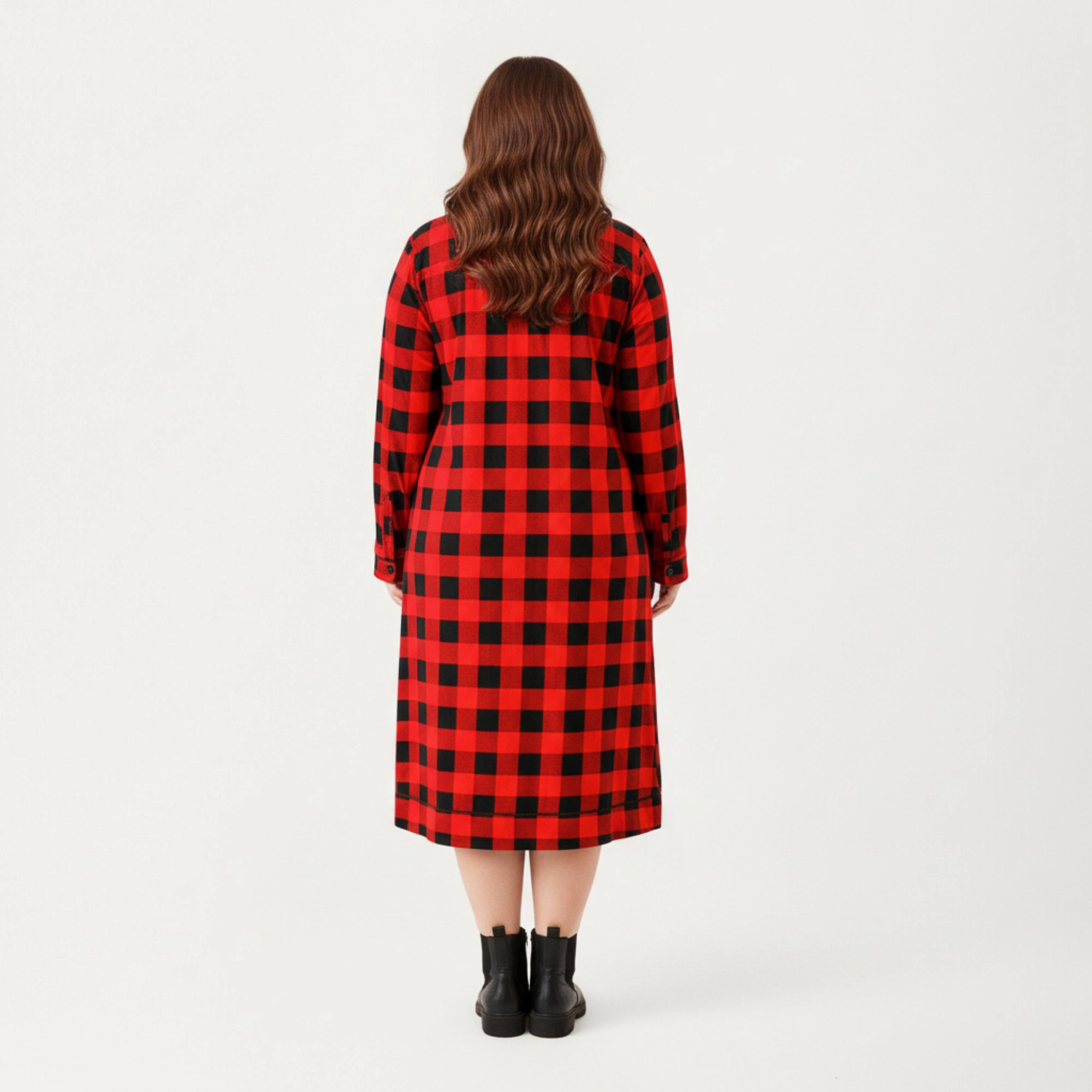 Anna-Kaci Women's Plaid Long Sleeve Midi Sleep Shirt Brushed Texture Button Front and Relaxed Loose-Fit Silhouette