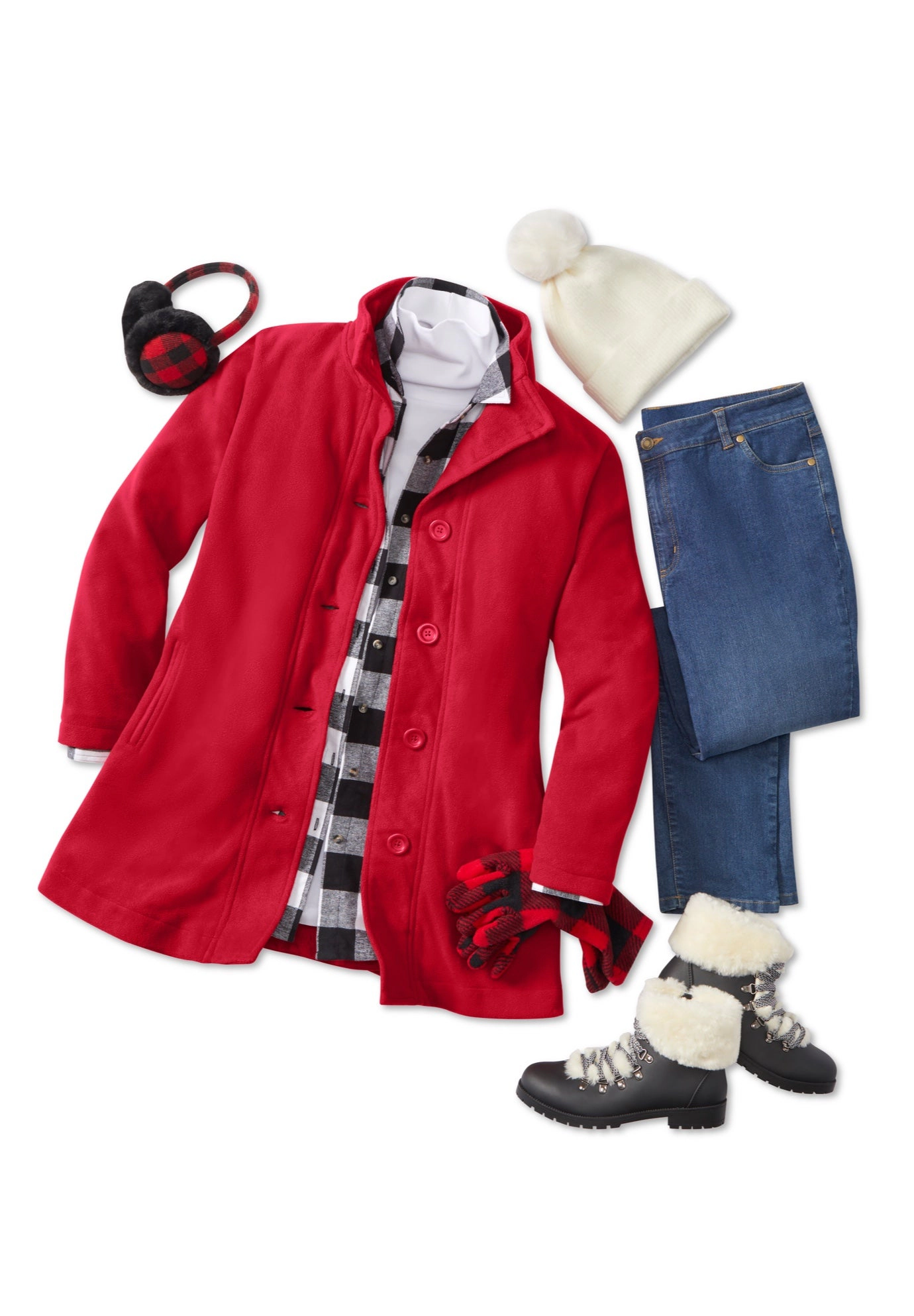 Woman Within Plus Fleece Swing Funnel-Neck Coat