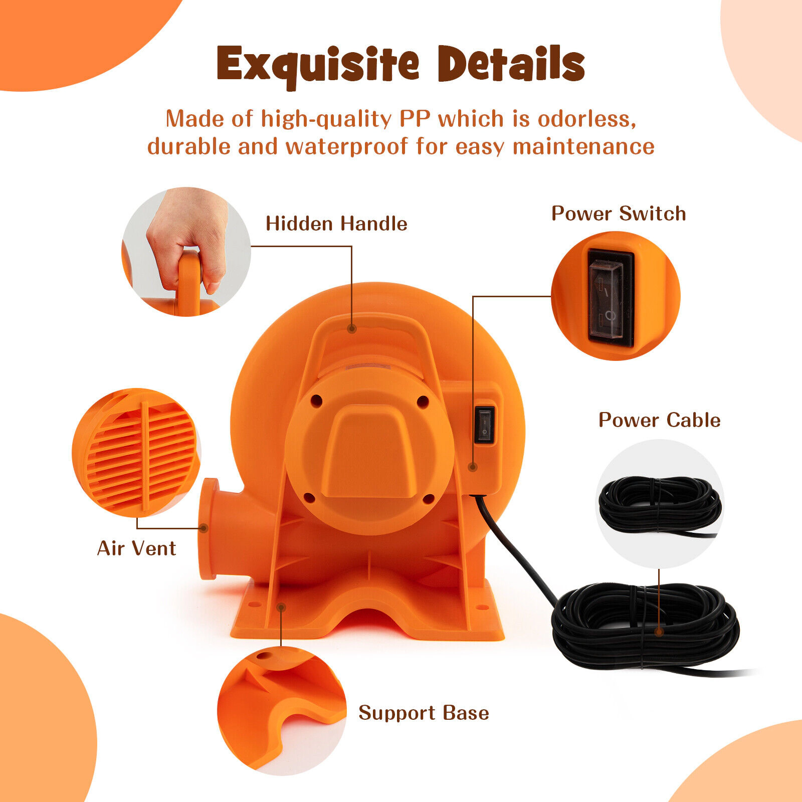 SUGIFT Orange 550W Air Blower for Kids Bounce House with 25-ft Cord and Ground Fault Plug 13.5-in W 9-in D