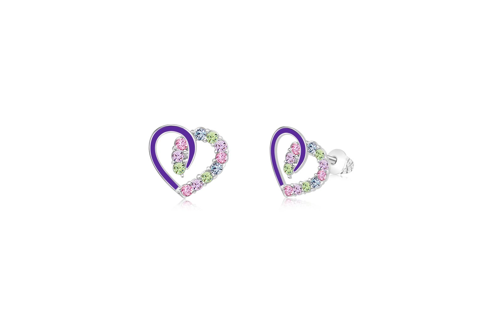 CHANTEUR Kids Heart Stud Earrings - Hypoallergenic Surgical Titanium Screwback, Silver-Plated with Pink Cubic Zirconia