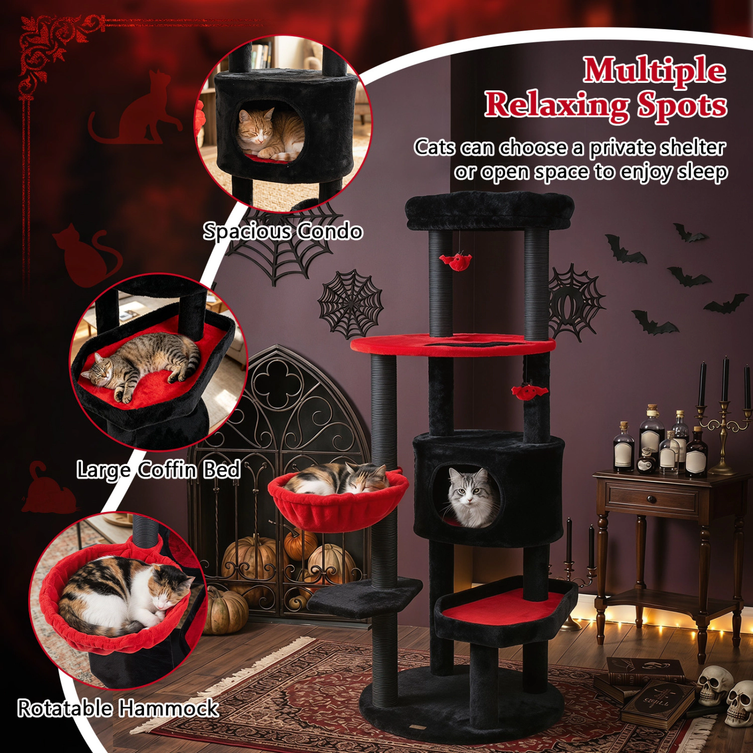 SlickBlue 60 Inch Cat Tower with Condo and Hammock
