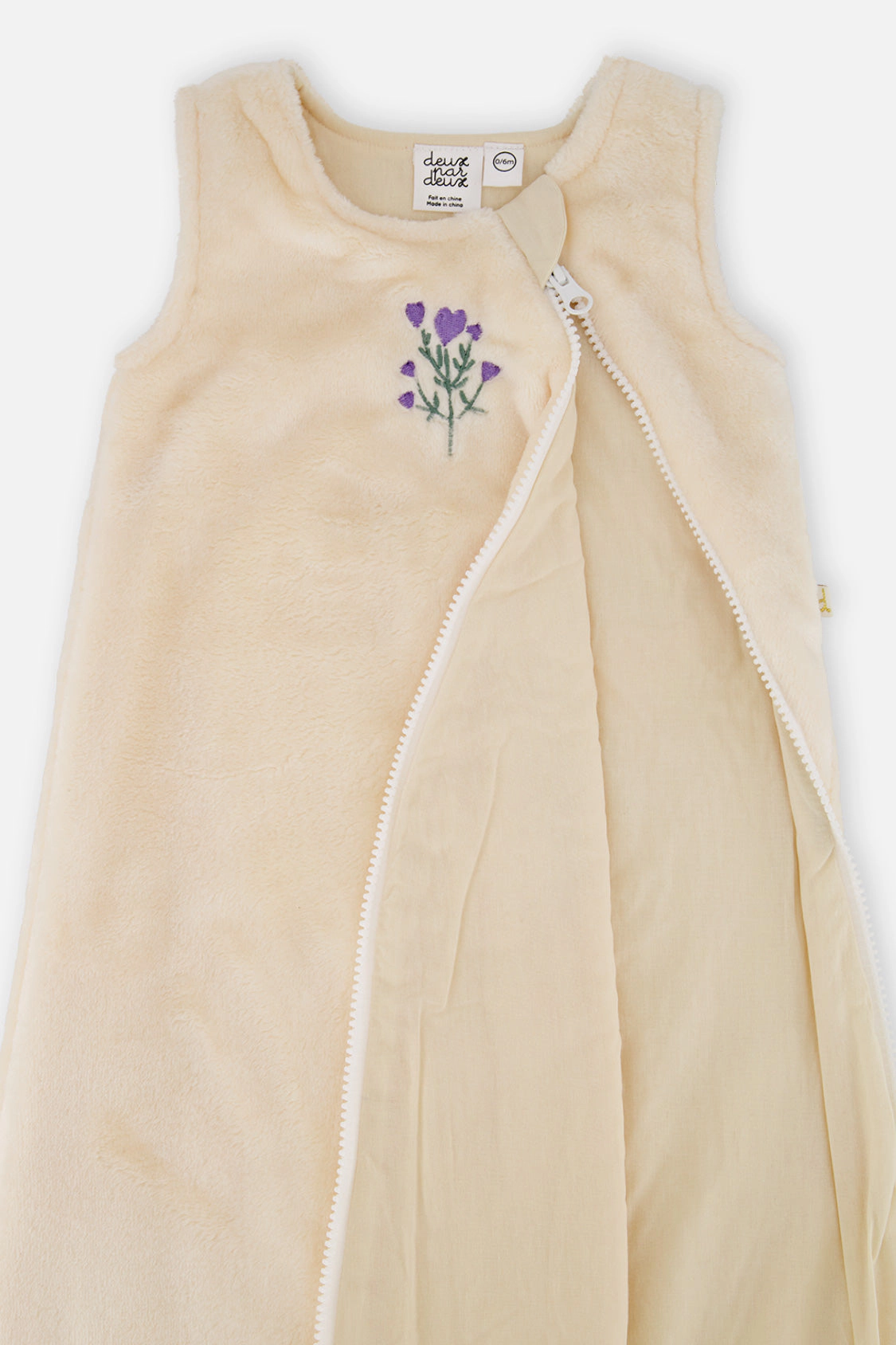 Deux par Girls Plush Zip Sleep Sack with Heart and Flower Embroidery