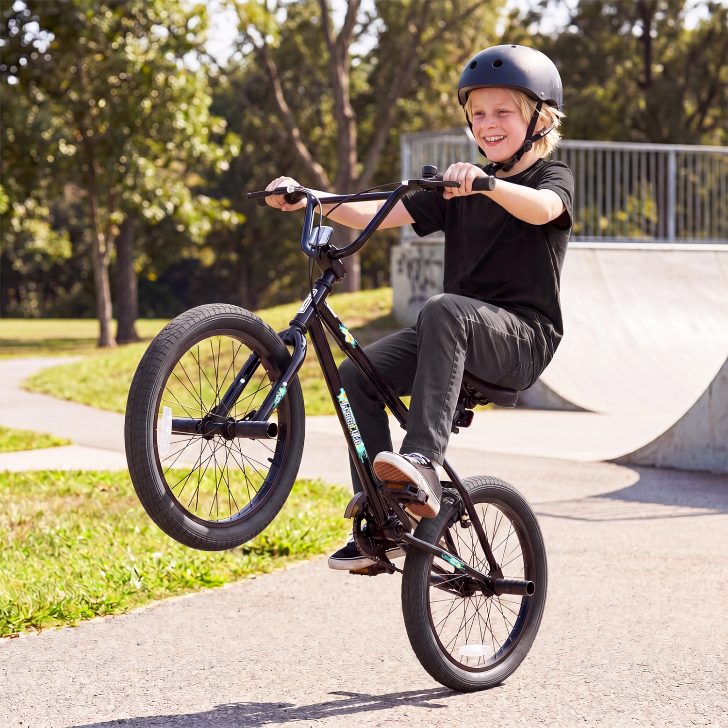 LJG 20" Trick Bicycle with 270 Degree Steering and Adjustable Seat for Kids Teens