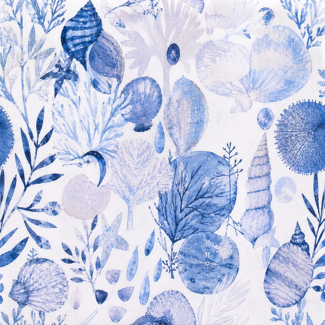 Kate Aurora Nantucket Harbor Blue Coral & Seashells Fabric Shower Curtain