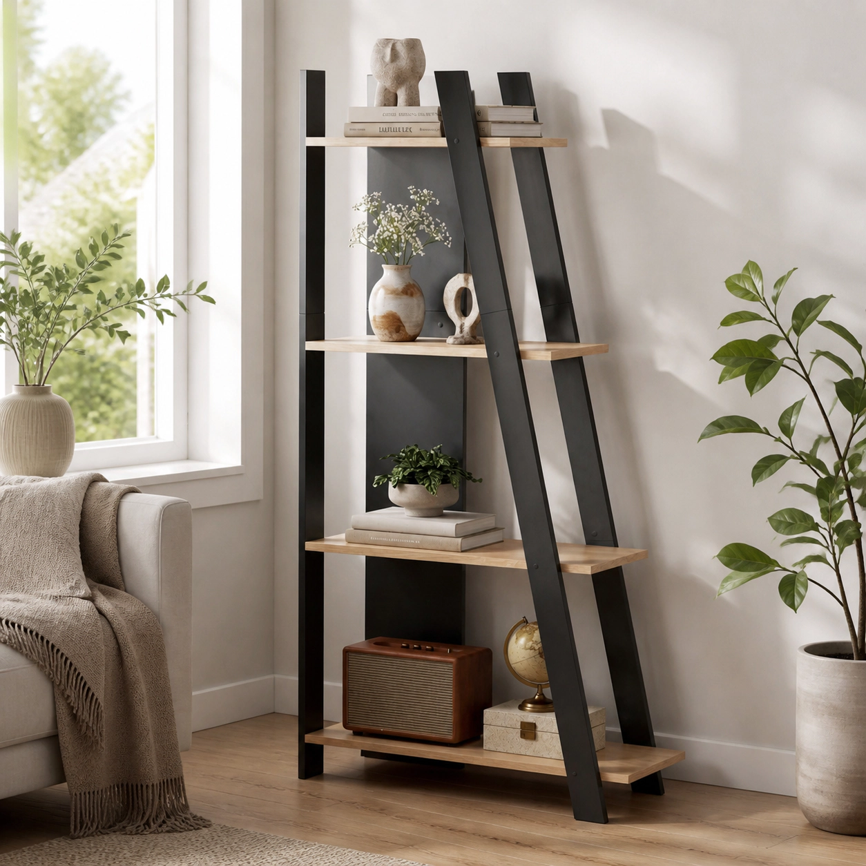 SUGIFT 4-Tier 61-in Tall Vertical Display Bookshelf 12.5-in Deep with 51-lb Shelves and 4-in Legs