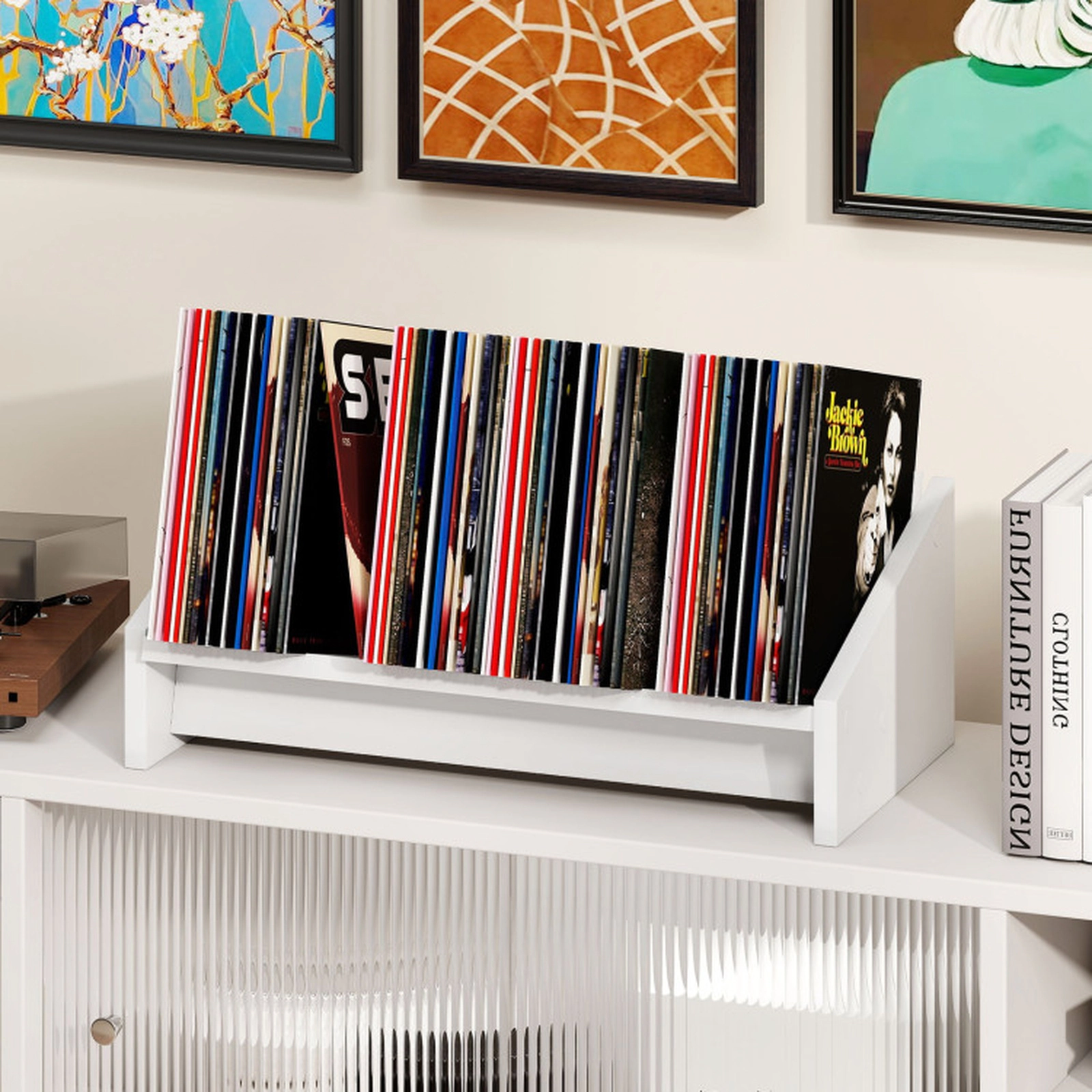 SUGIFT Wooden Tilting Desktop Bookcase Organizer 11-lb Capacity Small 16-in Wide Engineered Wood 1-Pc White