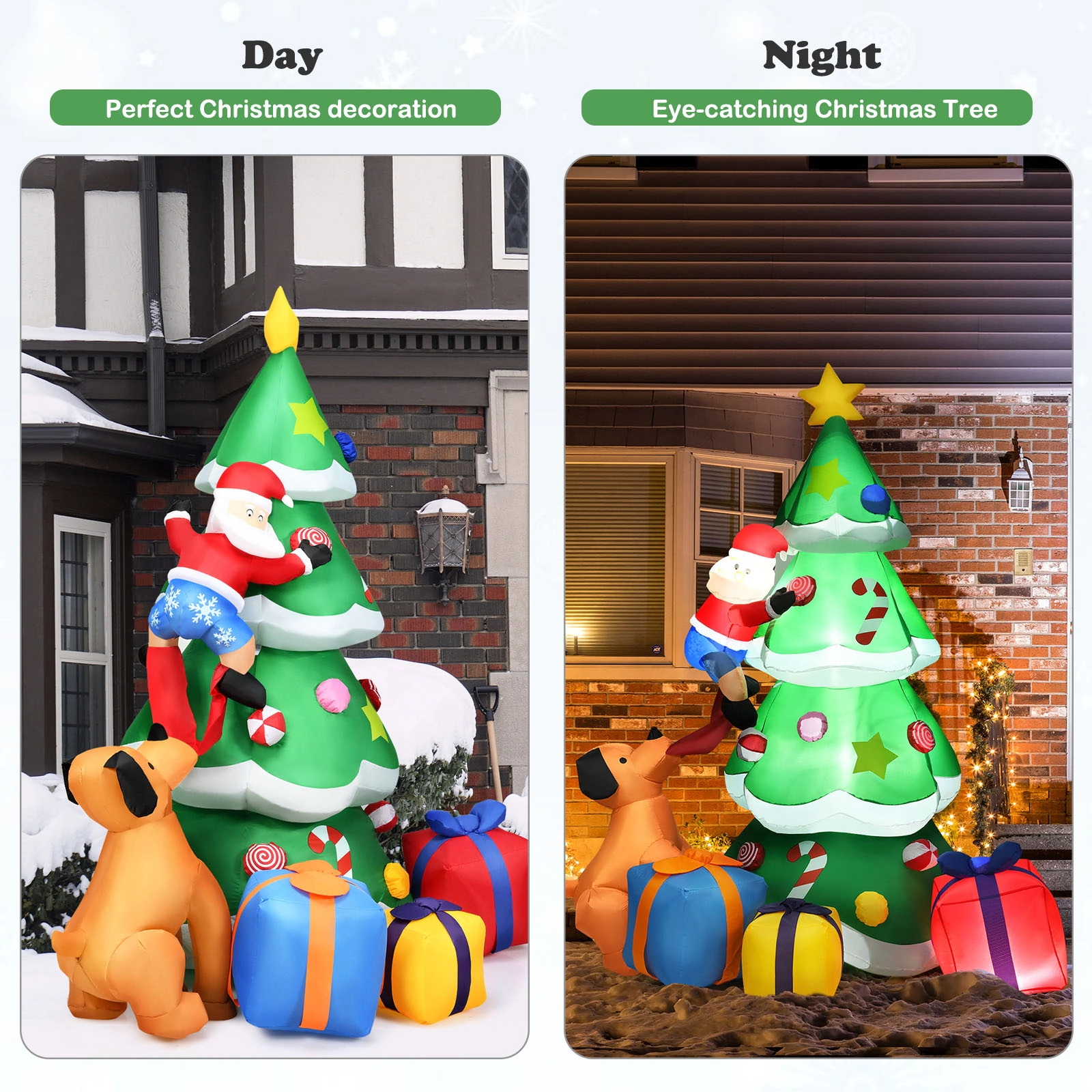 Glintex 7-Ft Inflatable Christmas Tree with Santa Gift Boxes and LED Lights, Multicolor