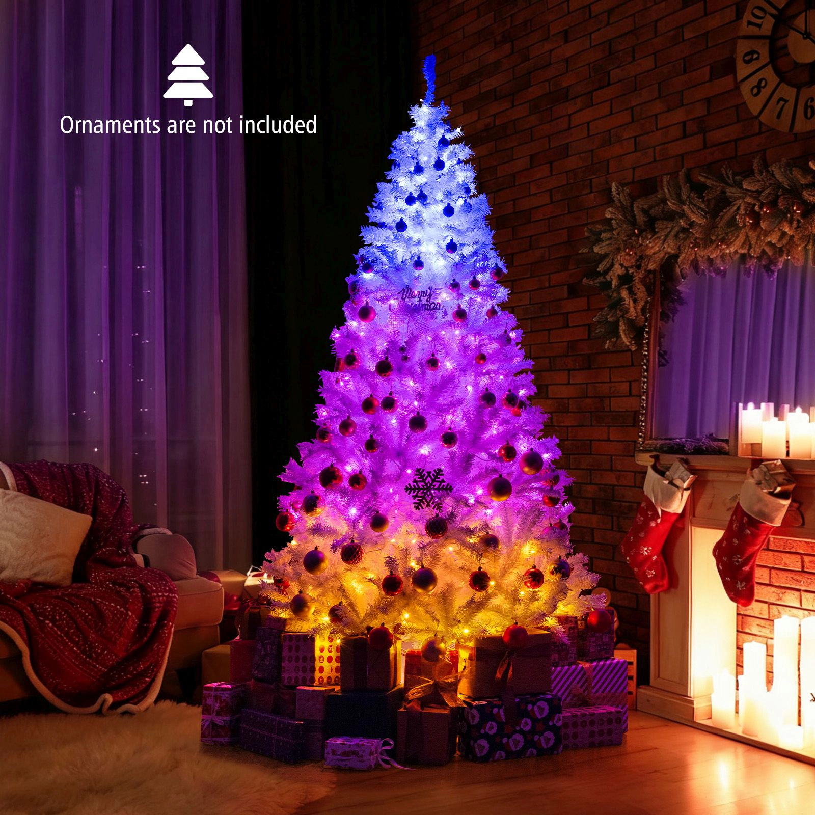 SlickBlue Pre Lit White Christmas Tree with Dual Color LED Lights