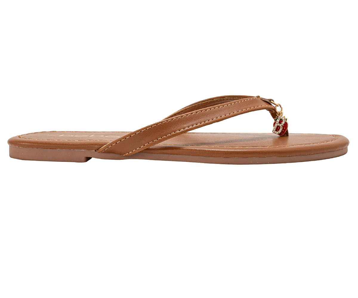 bebe Women's Thong Sandals with Charm Detail Slip On Shoes
