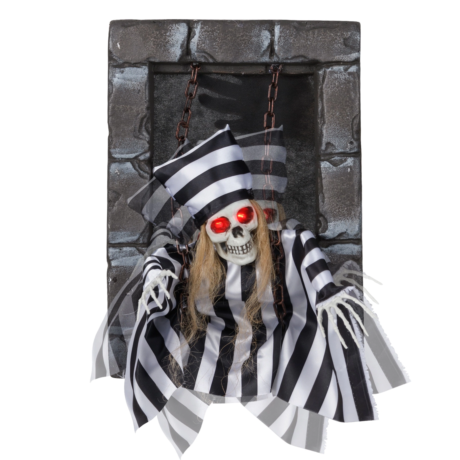 SUGIFT 18-in Sound Activated Animated Halloween Decoration Hanging Skull Prisoner with LED Eyes and Rope