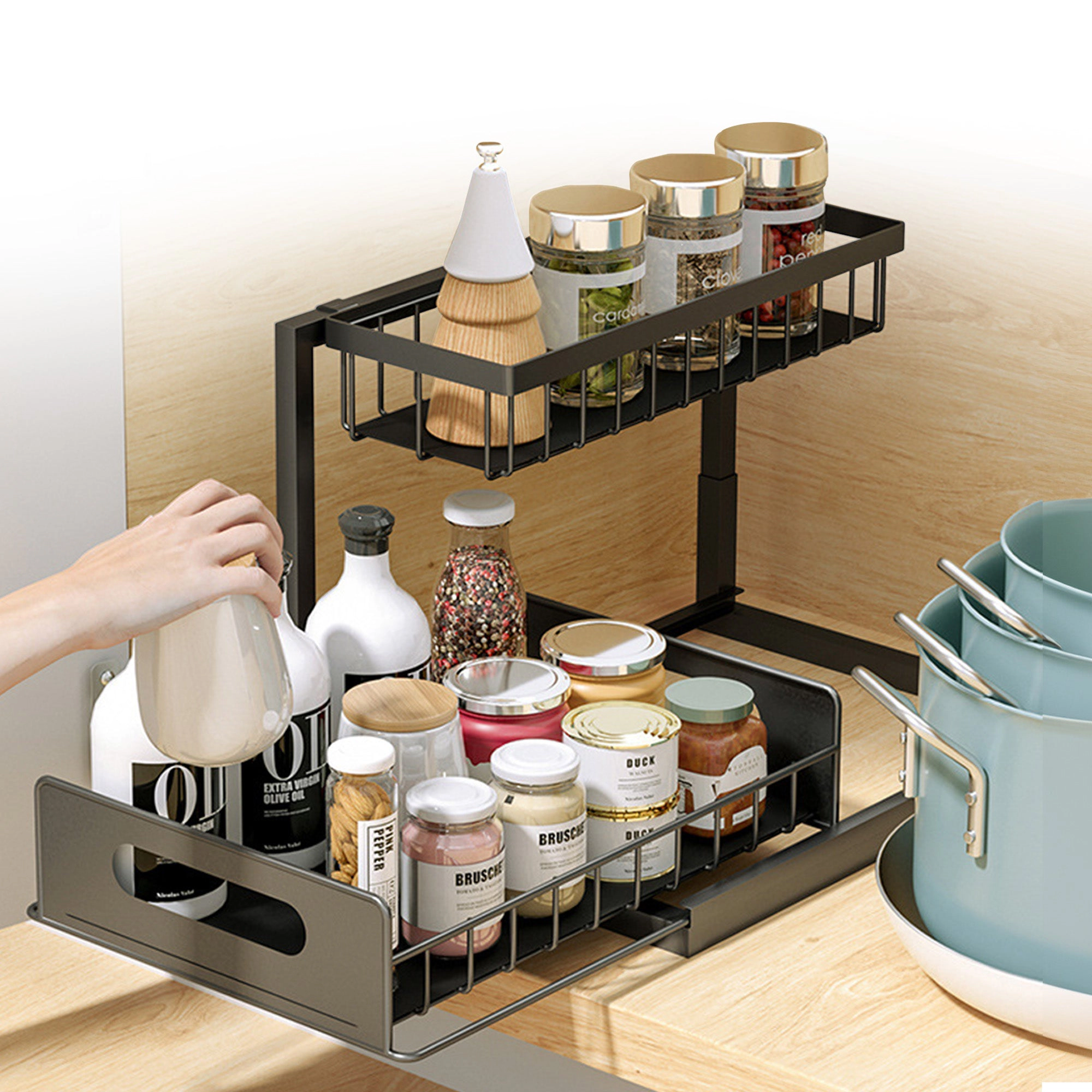 Cheer Collection 2-Tier Under Sink Organizer with Heavy-Duty Metal Frame